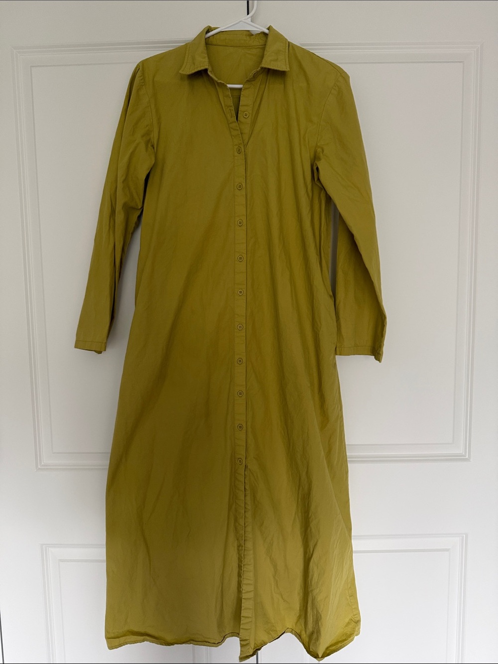 Long Button-Front Shirt Dress in Olive Green